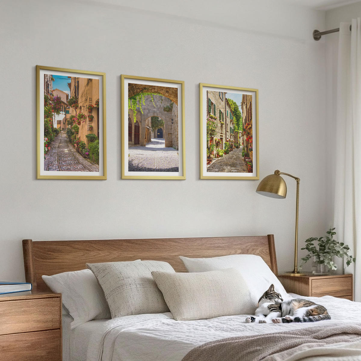 BILDER SET 3er Set - 40x60 cm Goldrahmen - Italienische Straßen, Blumen, Architektur - Goldfarben, Kunststoff (40/60cm) - TULUP