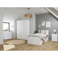 JUGENDZIMMER Joel in Weiß 4 teilig – mit 3türigem Kleiderschrank ohne Spiegel, 90er Jugendbett, Nachttisch und Kommode - Weiß, Holzwerkstoff (80/200/120cm)