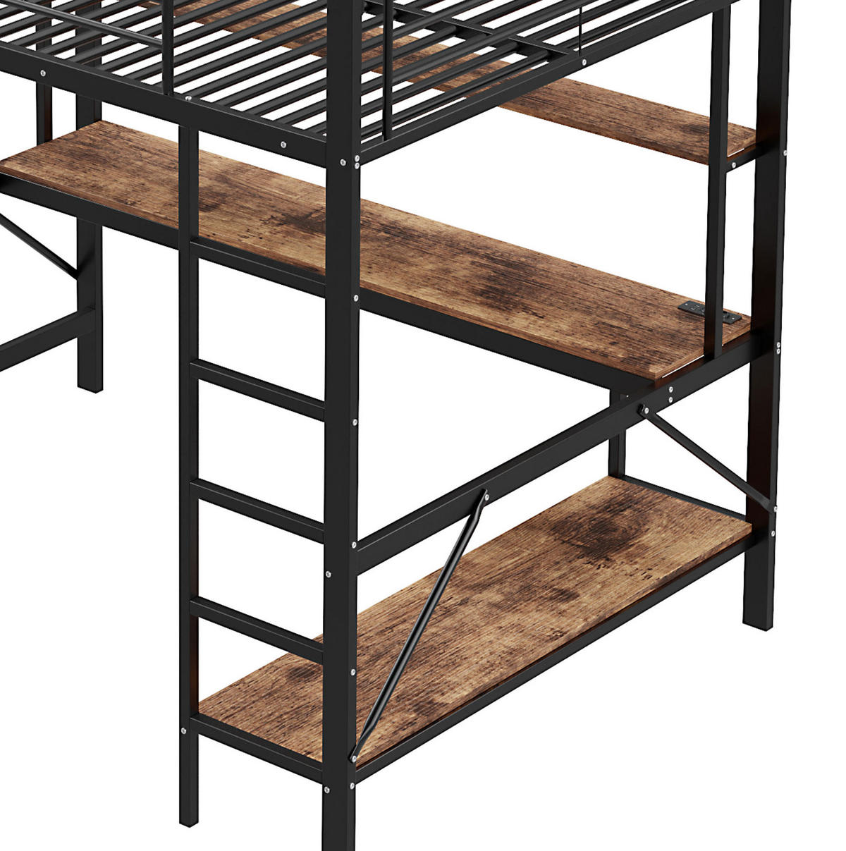 HOCHBETT 140/200 cm aus Metall mit Schreibtisch und LED-Beleuchtung Schwarz - Schwarz, Metall (140/200cm) - Modenvie
