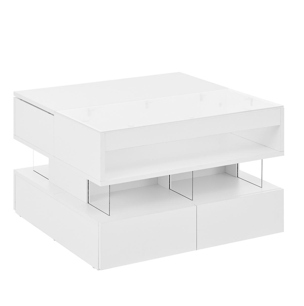 COUCHTISCH höhenverstellbar 70 x 67 x 57 cm Weiß mit LED - Weiß, Holzwerkstoff (112.5/70/57cm) - Meubliv