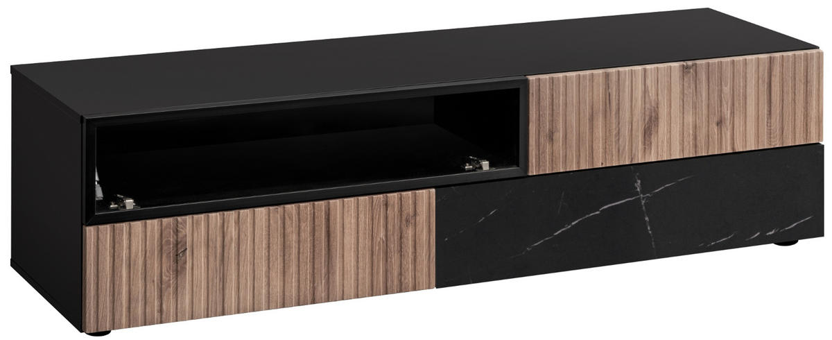 TV-LOWBOARD schwarz, Vicking Eiche, Marmor schwarz 160 x 42 cm, TV Unterteil mit Push-to-Open - Eichefarben/Schwarz, Holzwerkstoff/Kunststoff (160/42/45cm) - Inn.Furn