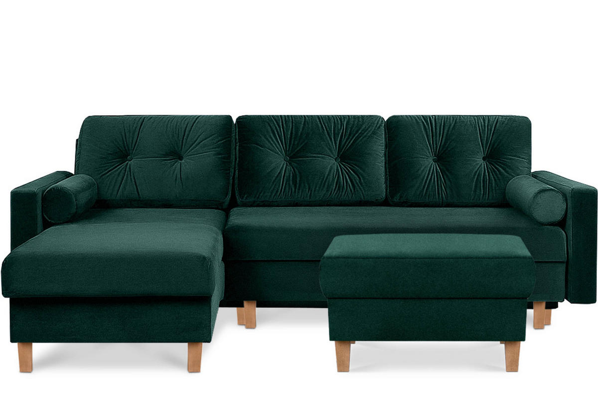 SITZHOCKER ERISO Polsterhocker aufklappbarer, Velour-Stoff, dunkelgrün - Dunkelgrün/Braun, Textil (71/43/71cm) - KONSIMO®