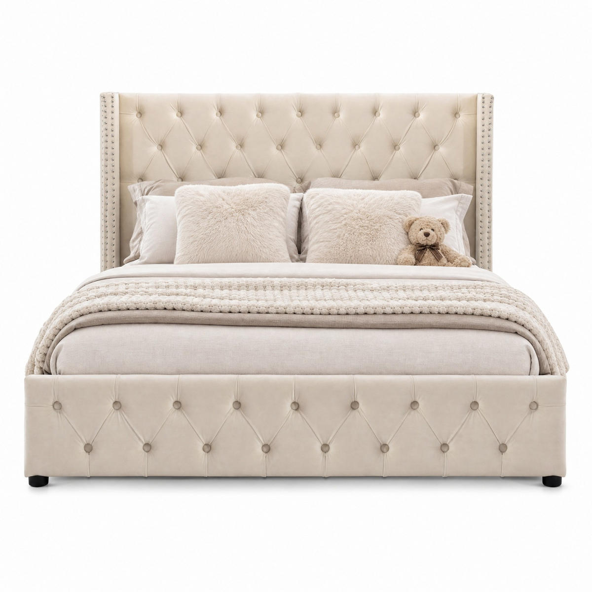 POLSTERBETT 140/190 cm in Beige Samt mit Bettkasten - Beige, Holzwerkstoff/Textil (140/190cm) - CHICFURN