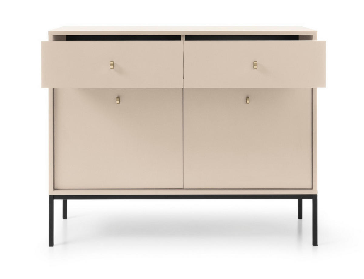 KOMMODE mit Schubladen Monti, 104 cm, 2 Türen, Beige + Schwarz - Beige/Schwarz, Holz/Metall (104/83/39cm) - Emporius