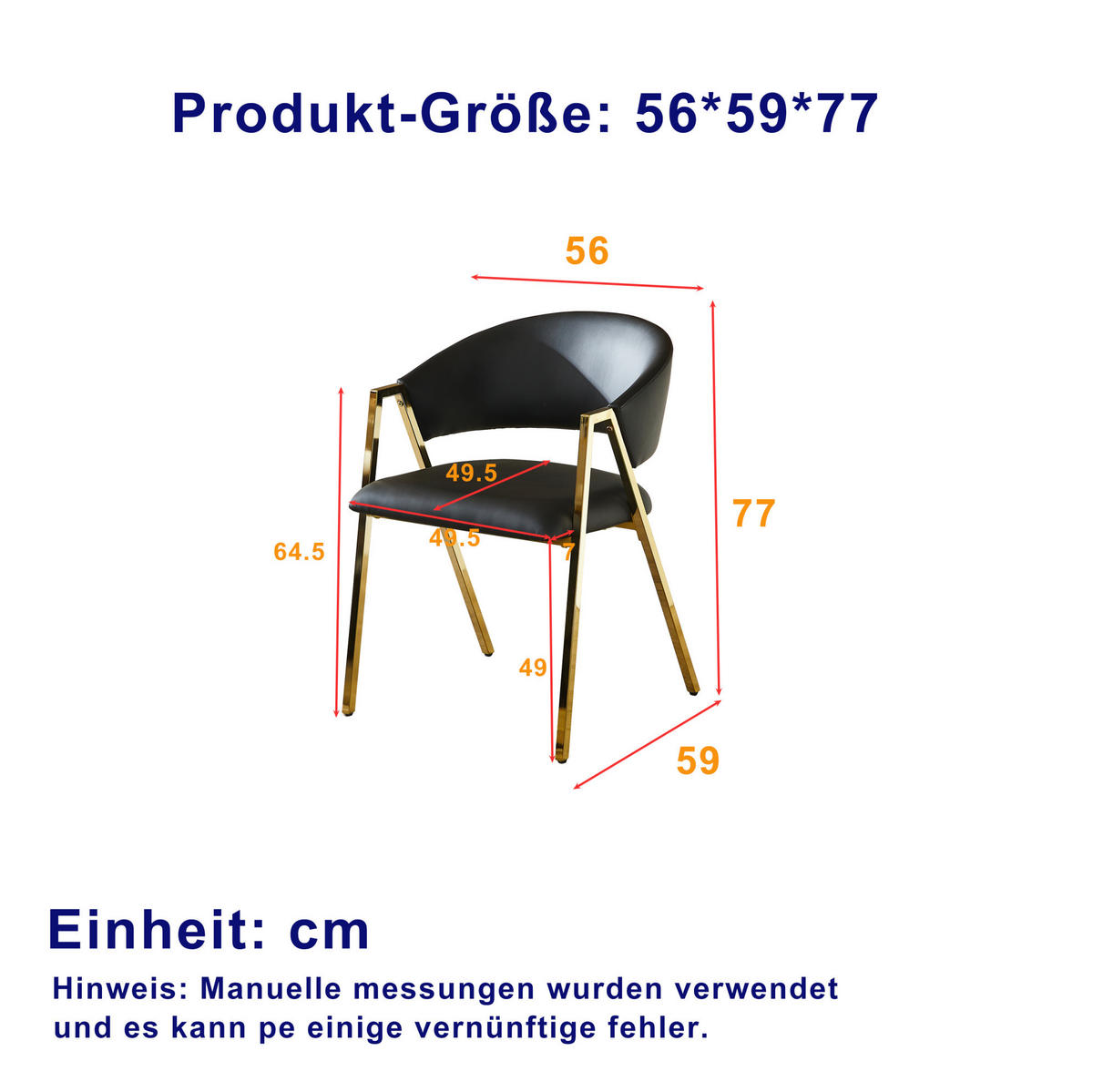 ESSZIMMERSTUHL 2er-Set mit Rückenlehne PU-Leder Schwarz Gold - Schwarz, Metall (56/77/59cm) - Meubliv