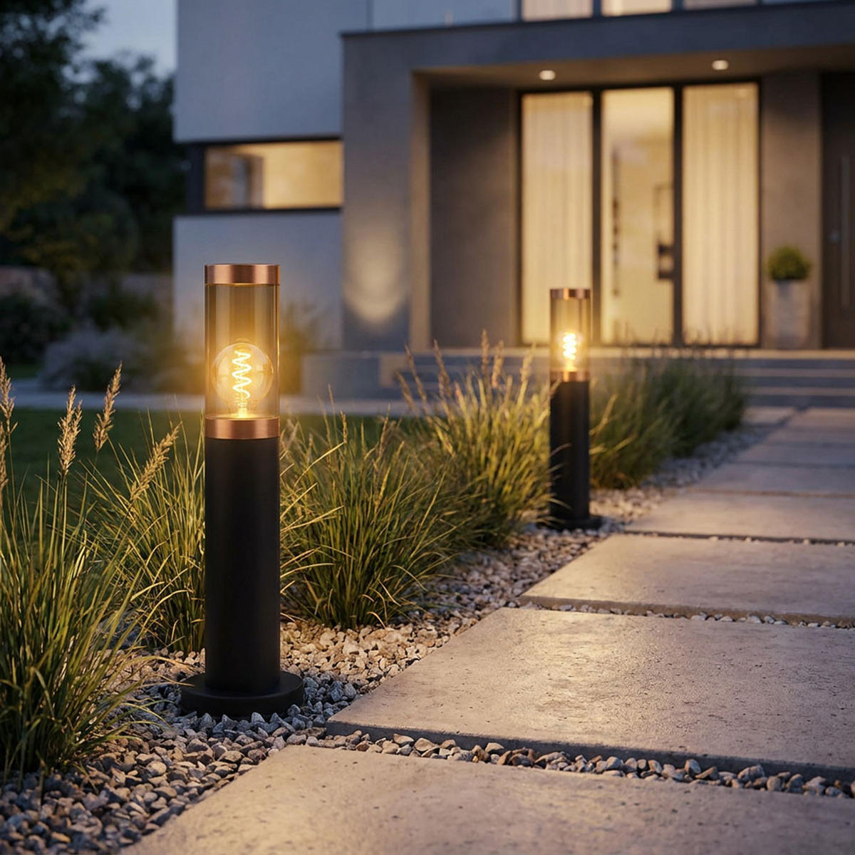 LED WEGLEUCHTE Edelstahl Schwarz Kupfer - Schwarz, Metall (12.7/12.7/45cm) - Globo Lighting