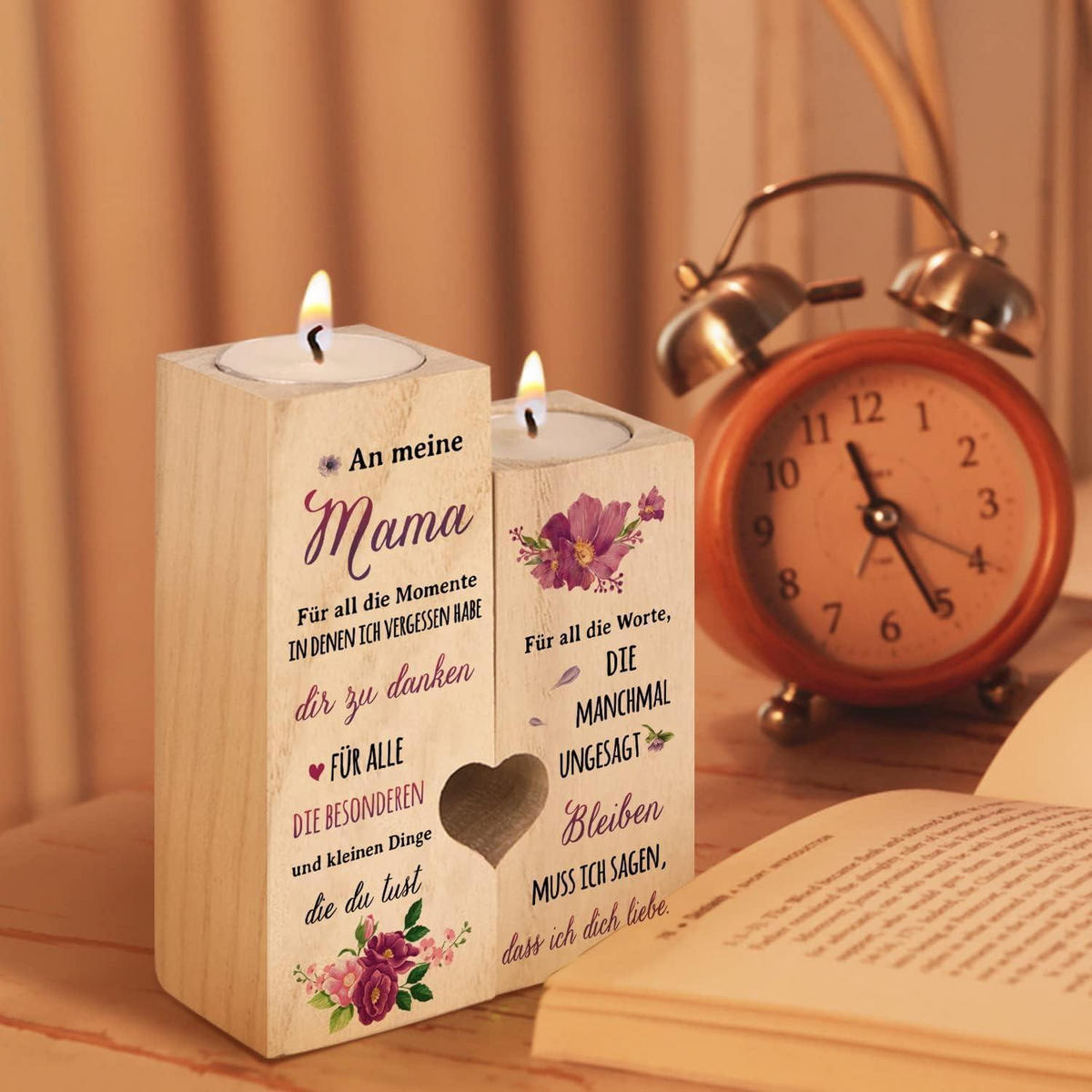 KERZENSTÄNDER Holz Mama Geschenk 12 x 10 x 4,5 cm - Beige, Holz (10/4.5/12cm)