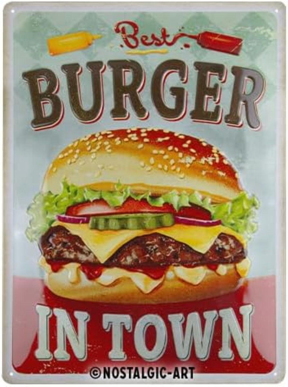 BLECHSCHILD 30/40 cm Best Burger in Town - Multicolor, Metall (30/40/0.2cm) - Nostalgic-Art