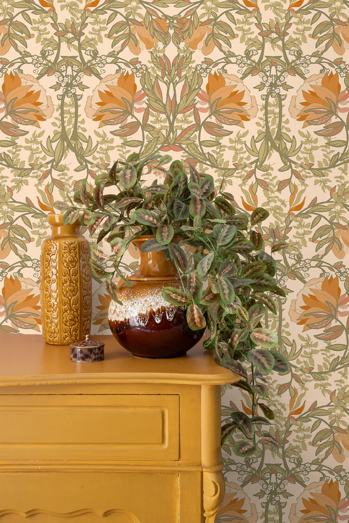 TAPETE Blumenmuster im Jugendstil 50 x 900 cm - Orange, Papier (50/900cm) - ESTAhome