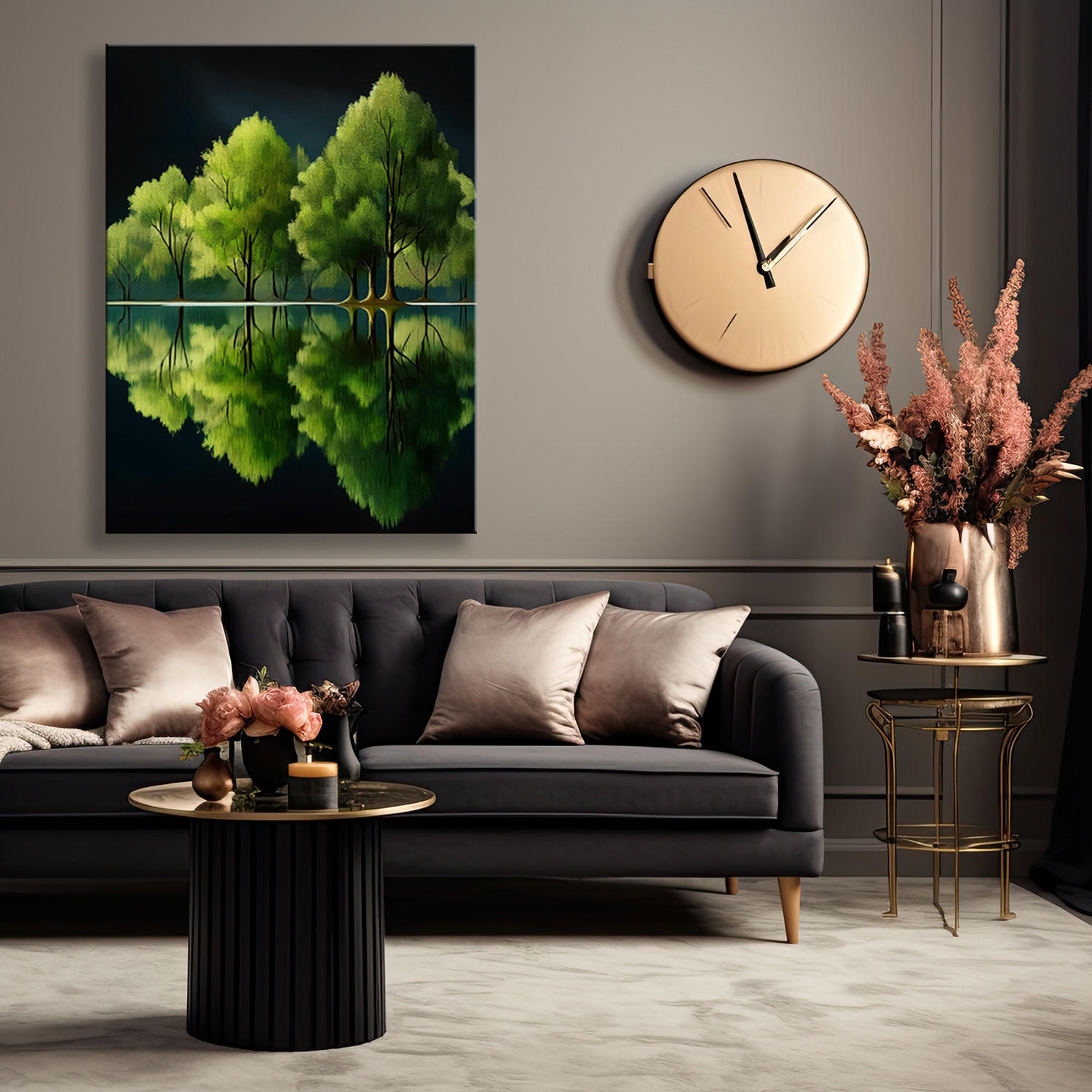 WANDBILD grüner wald seelandschaft - Grün, Textil (40/60cm) - Feeby