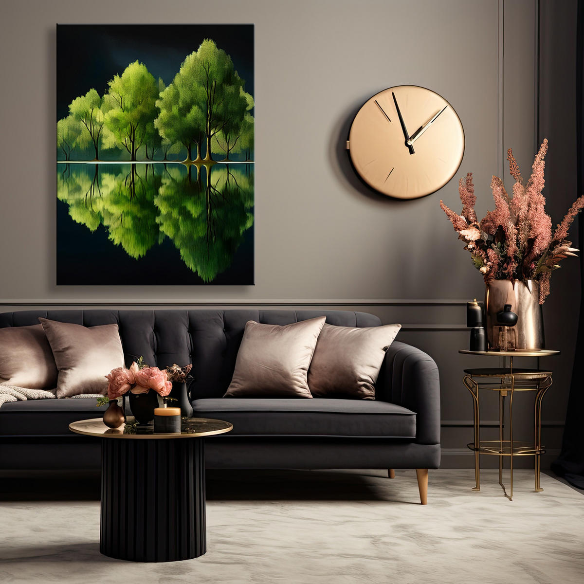 WANDBILD grüner wald seelandschaft - Grün, Textil (40/60cm) - Feeby