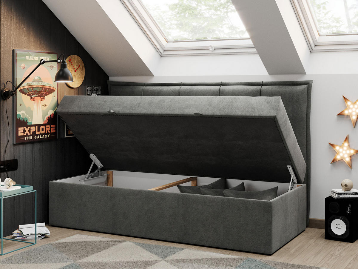 BOXBETT BANCO 90/200 Dunkelgrau Velvet hydrophob - H3 - Dunkelgrau, Holz/Textil (90/200cm) - MKS