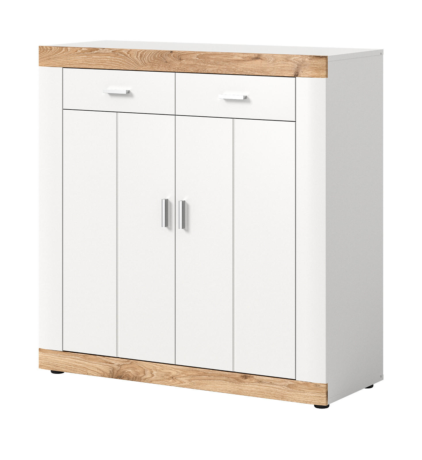 KOMMODE weiß, Eiche 100 cm, Sideboard mit Soft-Close - Eichefarben/Silberfarben, Holzwerkstoff/Kunststoff (101/104/40cm) - Inn.Furn
