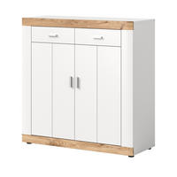 KOMMODE weiß, Eiche 100 cm, Sideboard mit Soft-Close - Eichefarben/Silberfarben, Holzwerkstoff/Kunststoff (101/104/40cm) - Inn.Furn