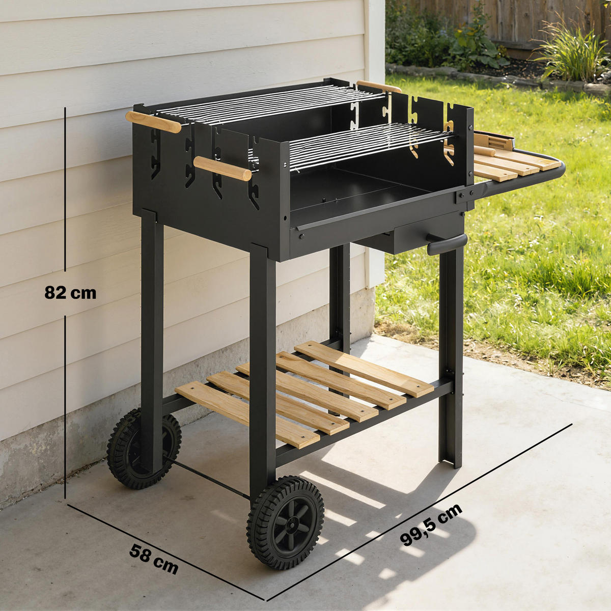 HOLZKOHLEGRILL Schwarz 99.5/58.0/82.0 cm - Schwarz, Metall (58/82/99.5cm)