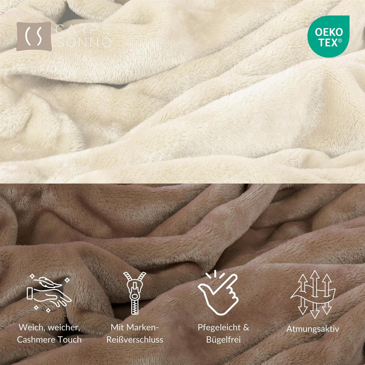 WINTER-BETTWÄSCHE 155x220 Cashmere-Touch Warmer Winter Bettbezug Kuschelig Creme Braun - Creme, Textil (155/220cm) - Carpe Sonno