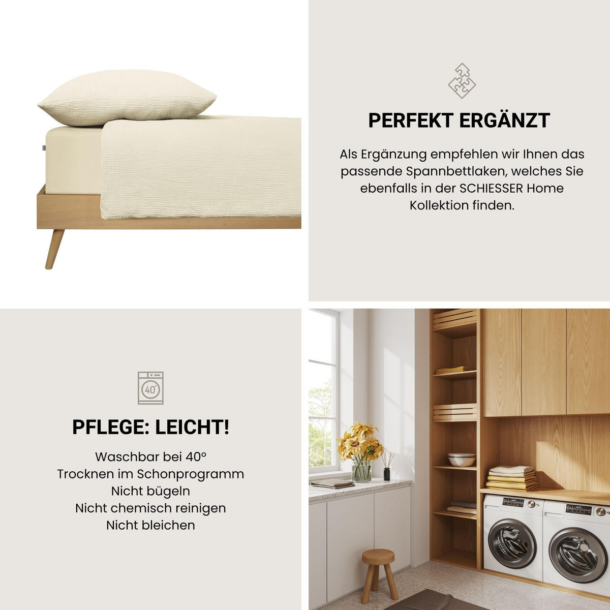 BETTWÄSCHESET Molly - Musselin - 2-teilig - 135x200 cm - Offwhite - Weiß, Textil (135/200cm) - SCHIESSER