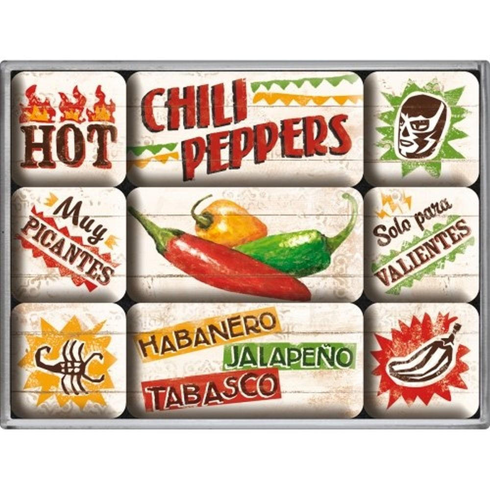 MAGNETSET 9-teilig Home & Country Chili Peppers - Multicolor, Metall (9/7/2cm) - Nostalgic-Art