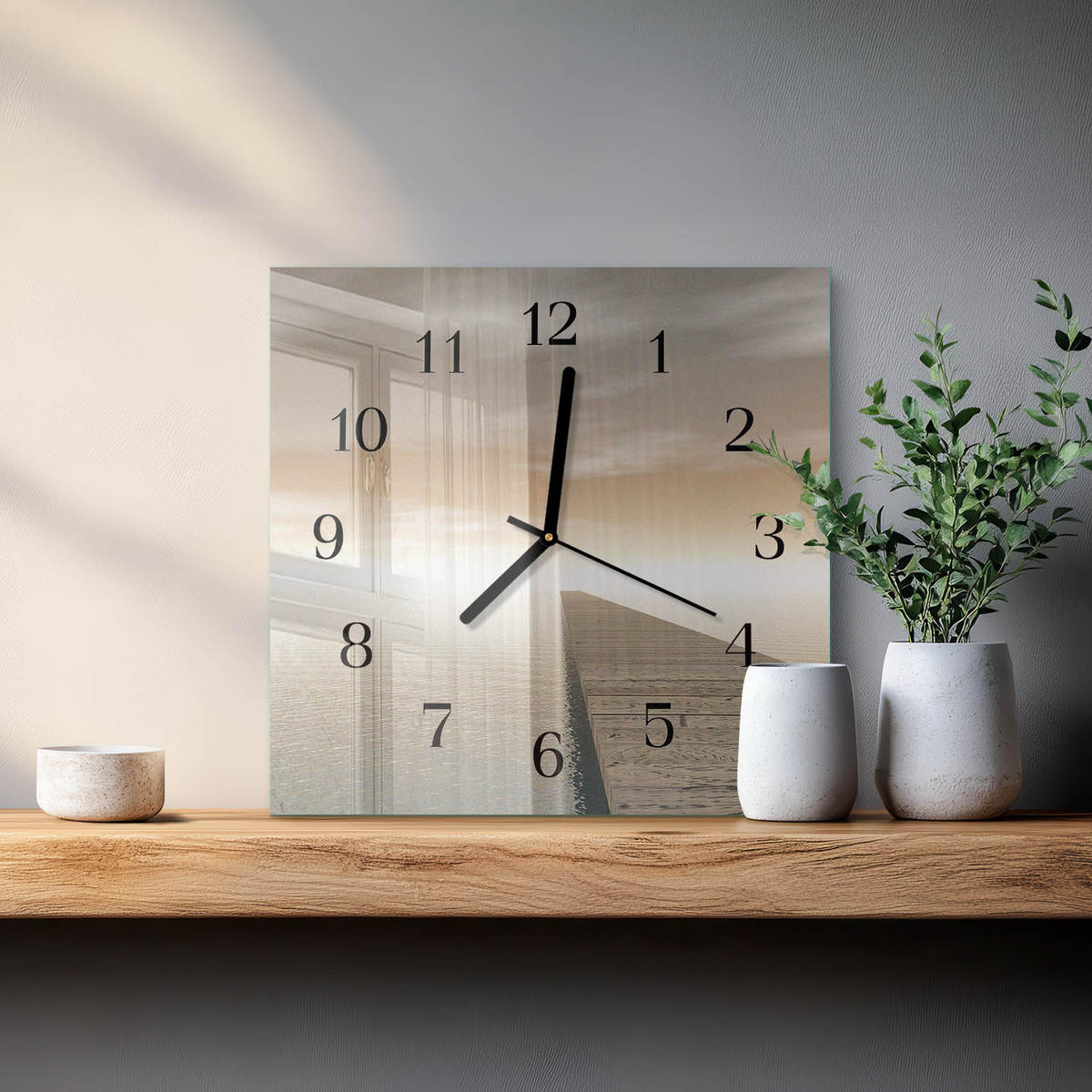 WANDUHR 30x30 cm - Pier - Braun, Glas (30/30/0.4cm) - TULUP