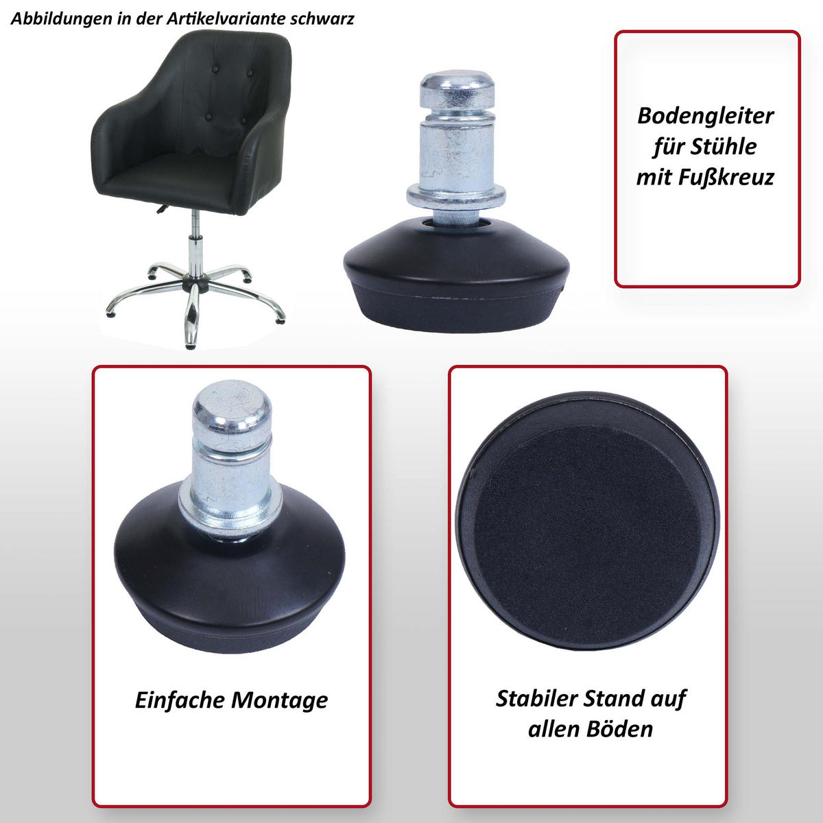 BODENGLEITER Schwarz 5er-Set - Schwarz, Kunststoff (3/4/3cm) - MCW