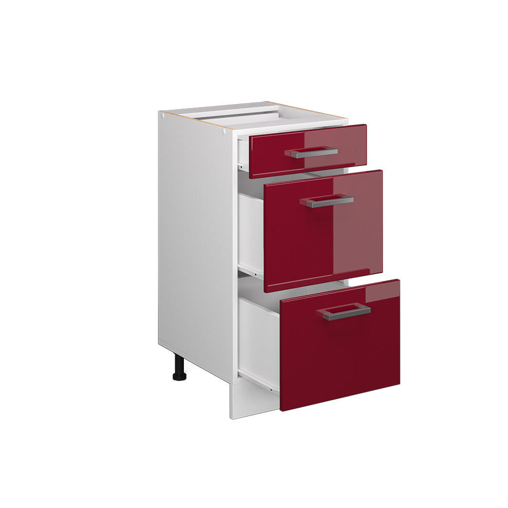 KÜCHENUNTERSCHRANK R-Line Bordeaux Hochglanz 40 cm mit Schubladen ohne AP - Bordeaux/Weiß, Holzwerkstoff (40/81.6/46cm) - Vicco