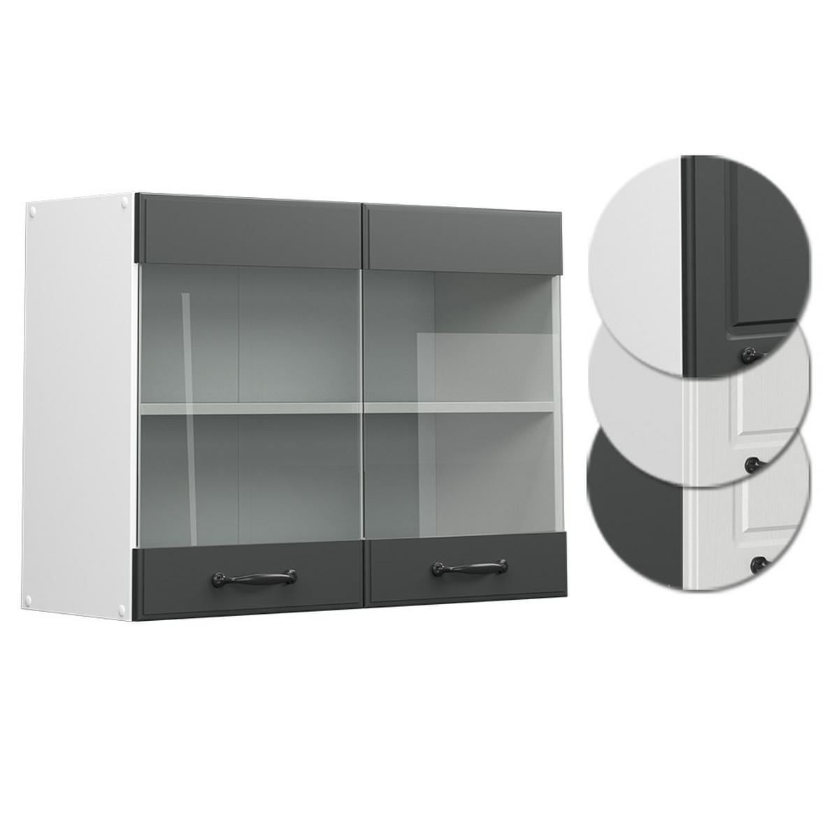 KÜCHENGLASSCHRANK R-Line Anthrazit Landhaus 80 cm - Anthrazit/Weiß, Holzwerkstoff (80/60/31cm) - Vicco