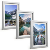 BILDER SET 3er Set - 20x30 cm Silberner Rahmen - Berge, Seen, Holzstege - Silberfarben, Kunststoff (20/30cm) - TULUP