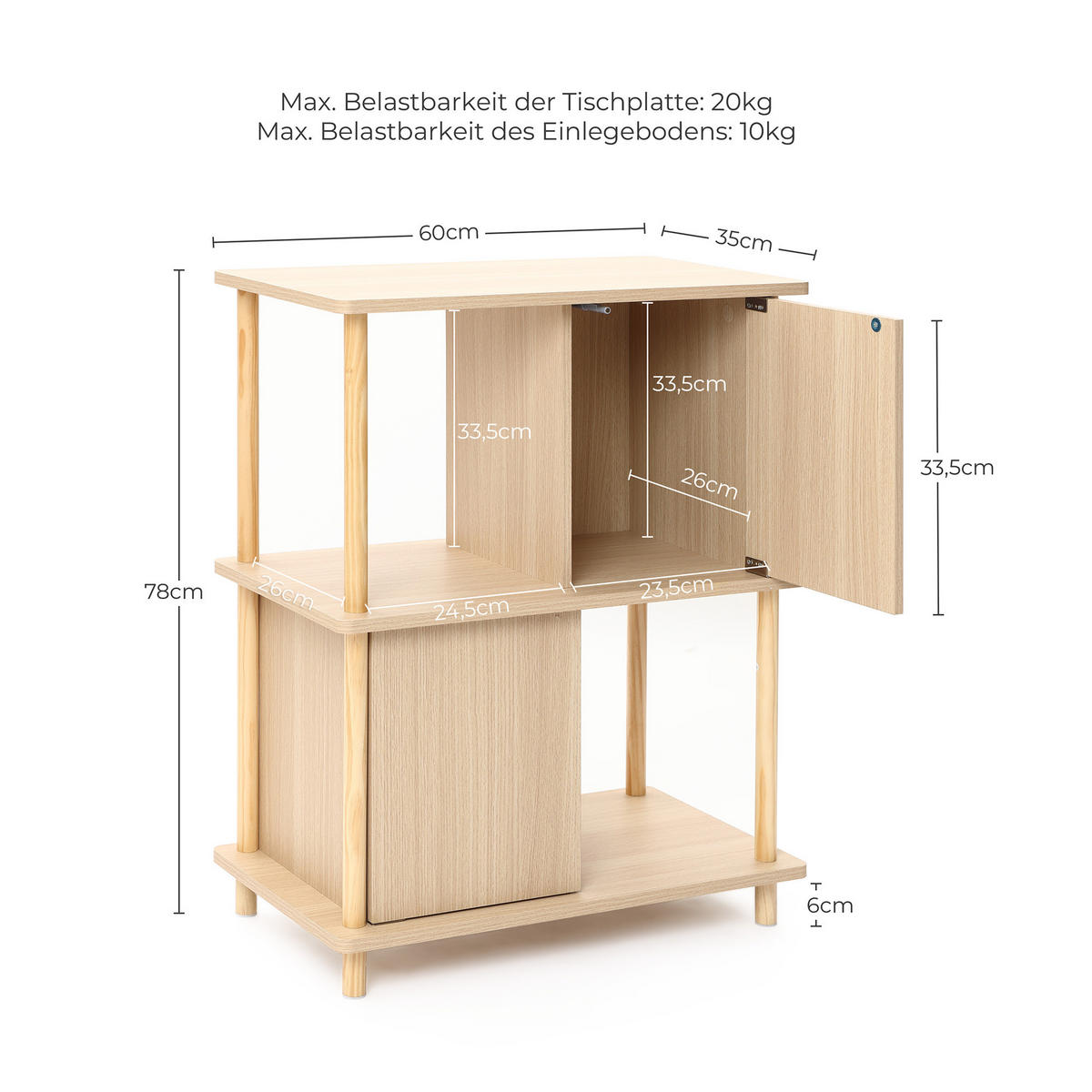 BÜCHERREGAL mit Stauraum und 2 Ablagen - Alteiche, Holz (35/77.5/60cm)