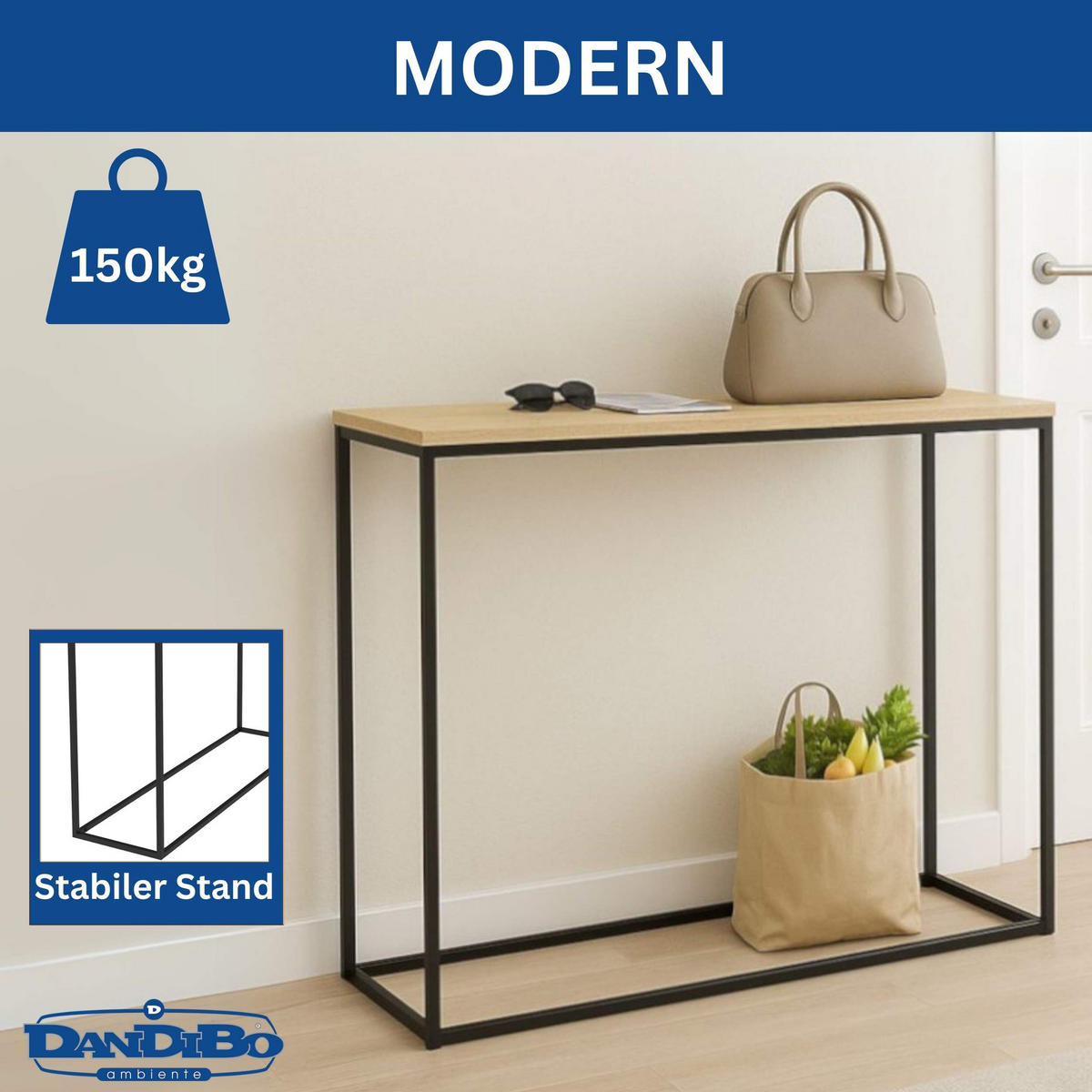 KONSOLENTISCH Schmal Metall Schwarz 100 x 80 x 30 cm - Schwarz, Metall (30/100/80cm) - DanDiBo
