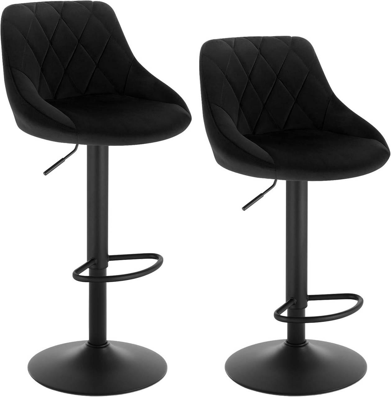 BARHOCKER 2er Set, aus Samt, Drehbar, Schwarz - Schwarz, Textil/Metall (47/83/39cm) - Woltu