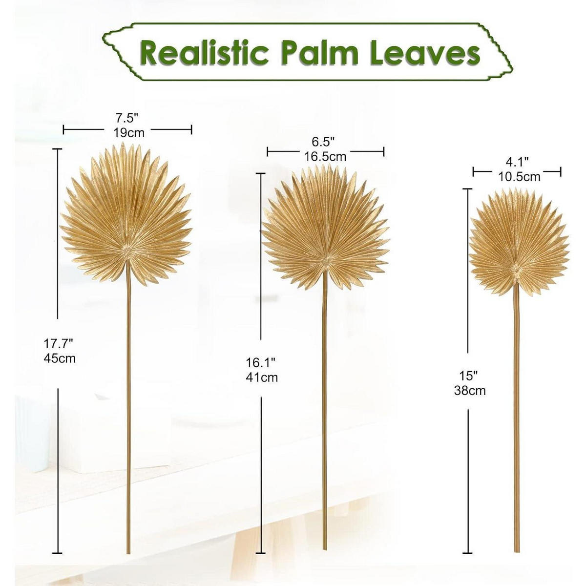 KUNSTPFLANZE 6-teiliges Set Palmenblätter Gold 45 cm - Goldfarben, Kunststoff (36cm)