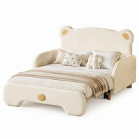 POLSTERBETT 140/200 cm & 140/105 cm in Beige Samt mit Ausziehbett und Matratze im Bärendesign - Beige, Holz/Textil (140/200cm) - CHICFURN