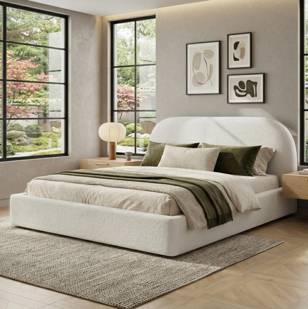 BETT mit Stauraum 160x200 cm Bouclé Beige - Beige, Metall (160/200cm) - Meubliv