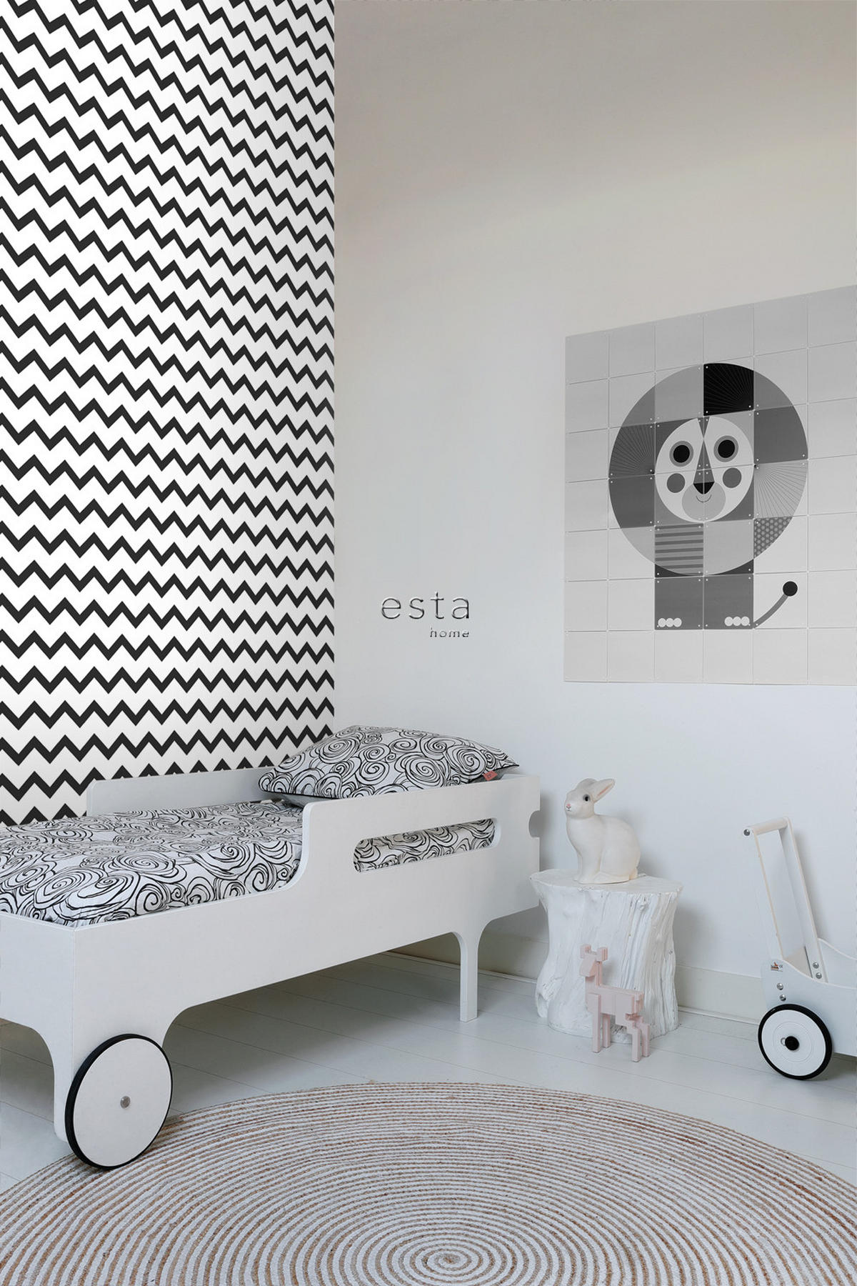 TAPETE Zickzack-Motiv 53 cm x 10.05 m - Schwarz, Papier (53/1000cm) - ESTAhome