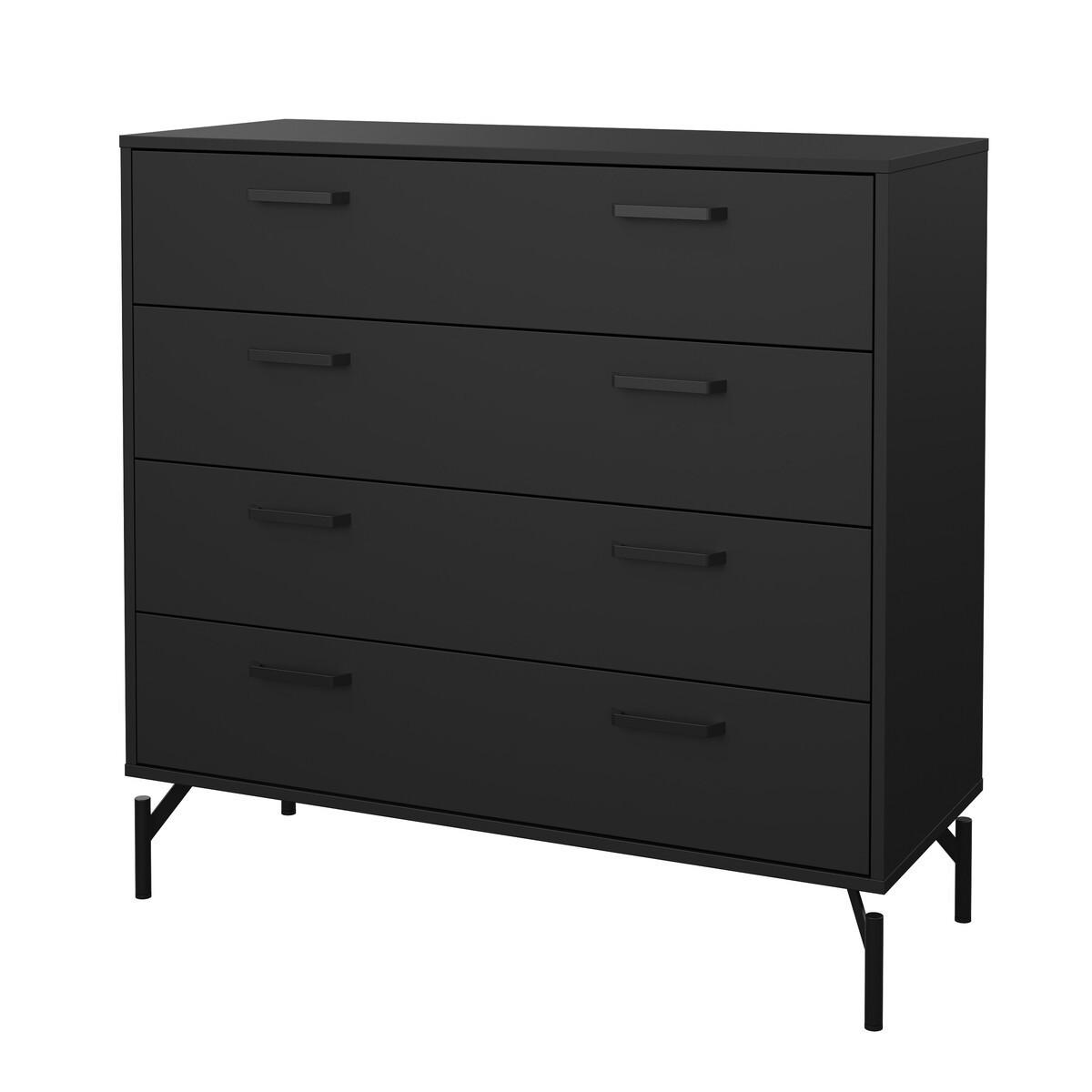 59. KOMMODE mit 4 Schubladen matt schwarz mit Metallgestell bora 98,7/39,8/95,8 cm - Schwarz, Holzwerkstoff (39.8/95.8/98.7cm) - Calicosy