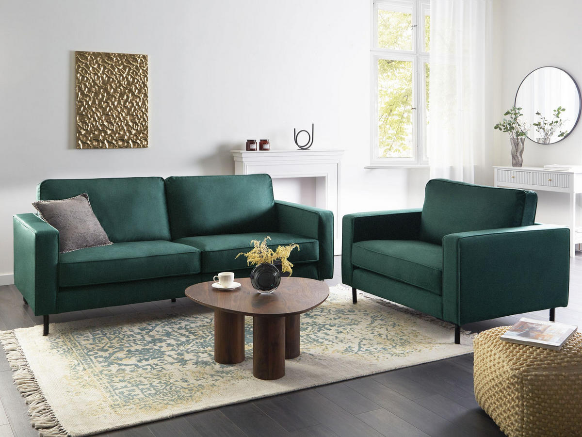 SADA POHOVEK 4-místná Sametová látka Tmavě zelená Savalen - černá/tmavě zelená, textil (204/87/91cm) - Beliani