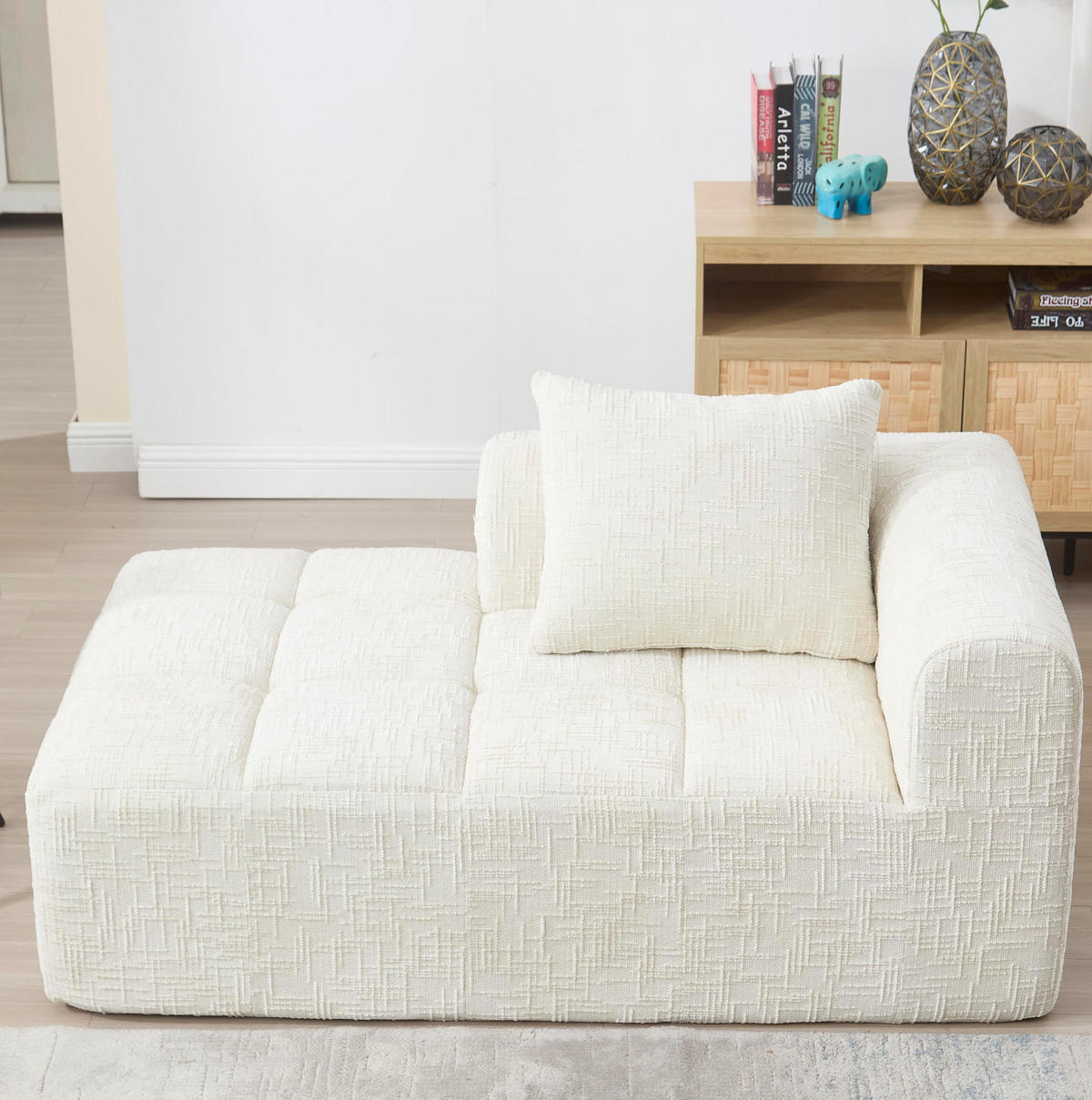 SOFA mit Seitentaschen ca. 158 x 90 cm Chenille Beige - Beige, Kunststoff (158/60/90cm) - Meubliv