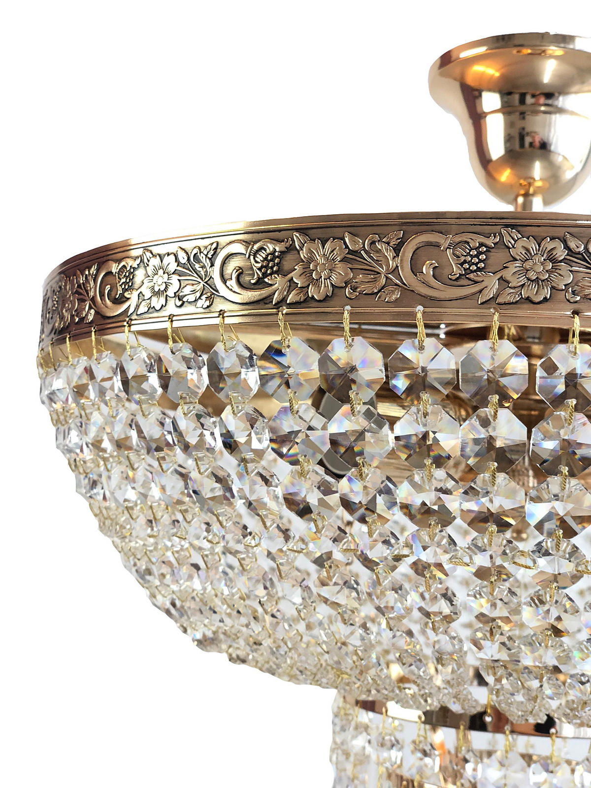 DECKENLEUCHTE Kristall PLAZA Ø50cm Gold gefertigt aus geschliffenen Kristallen - Goldfarben, Glas (50/50/44cm) - PGA Lights