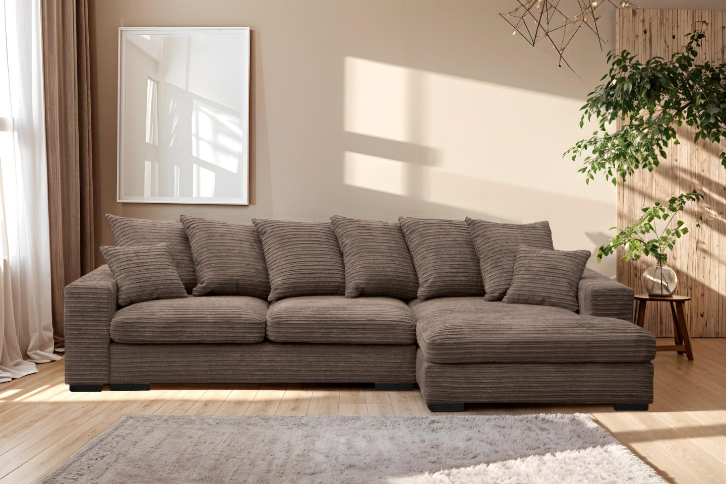 ECKSOFA Mit Schlaffunktion Und Bettkasten Couch L-form Gabon Stoff Zoom Braun Rechts - Braun, Holz (285/155cm) - Kaiser Möbel