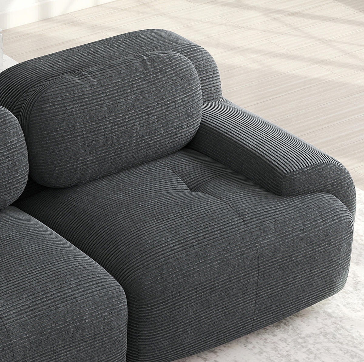 ECKSOFA modular rahmenlos mit geschwungenen Armlehnen und rutschfester Unterseite, Grau - Grau, Textil (208/103cm) - Redom