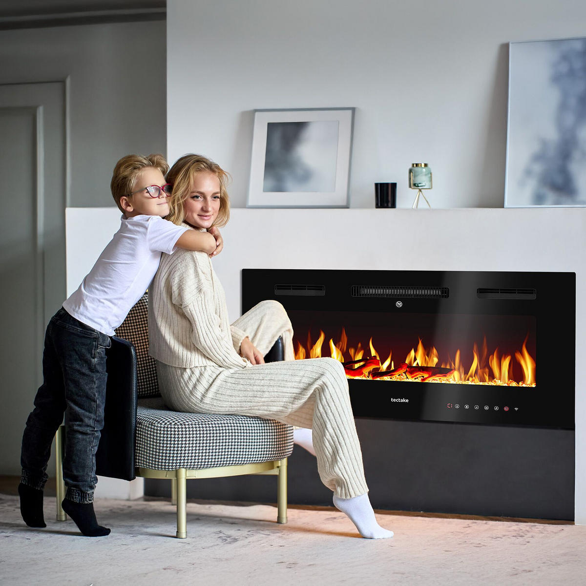 ELEKTRO-WANDKAMIN Luci,mit Fernbedienung und App-Steuerung, integriertes Thermostat,schwarz - Schwarz, Metall (91.5/43/12cm) - tectake