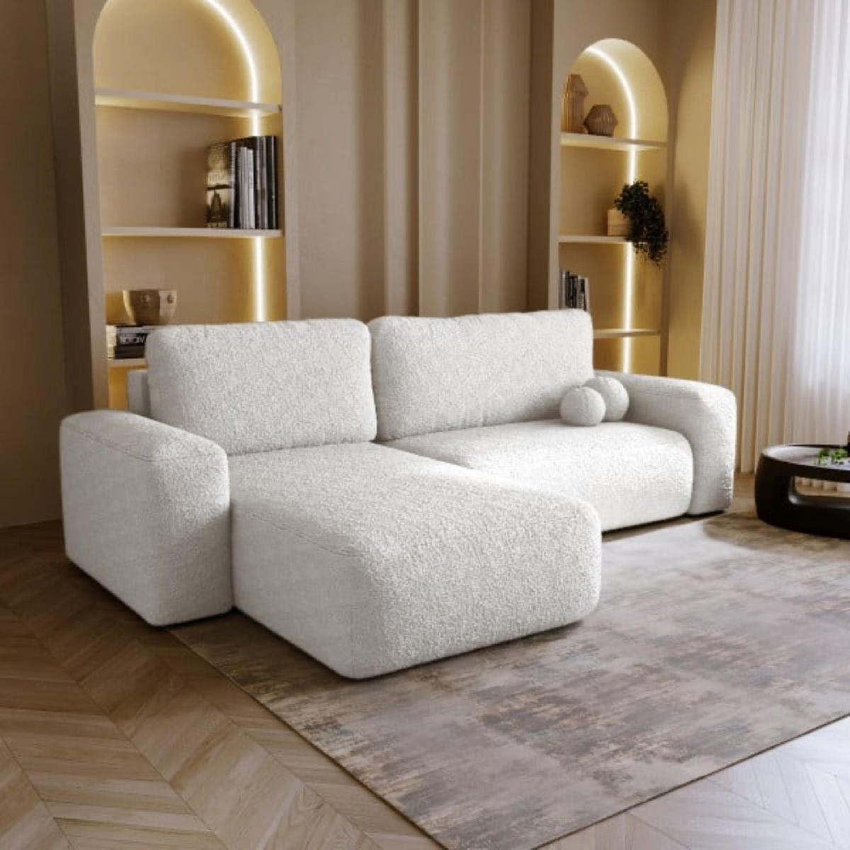 ECKSOFA Weiß ILO Mit Schlaffunktion Und Bettkasten - Weiß, Textil (282/177cm) - Sepro Meble