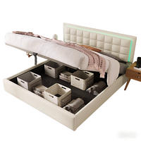 POLSTERBETT 140/200 cm Weiß mit Matratze Stauraum und LED-Beleuchtung - Weiß, Kunststoff (140/200cm) - OKWISH