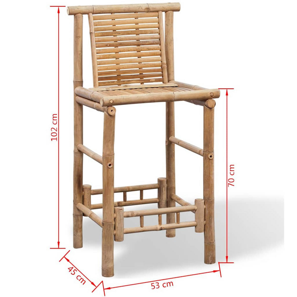 BARHOCKER 2er set Bambus - Braun, Naturmaterialen (53/102/45cm) - vidaXL