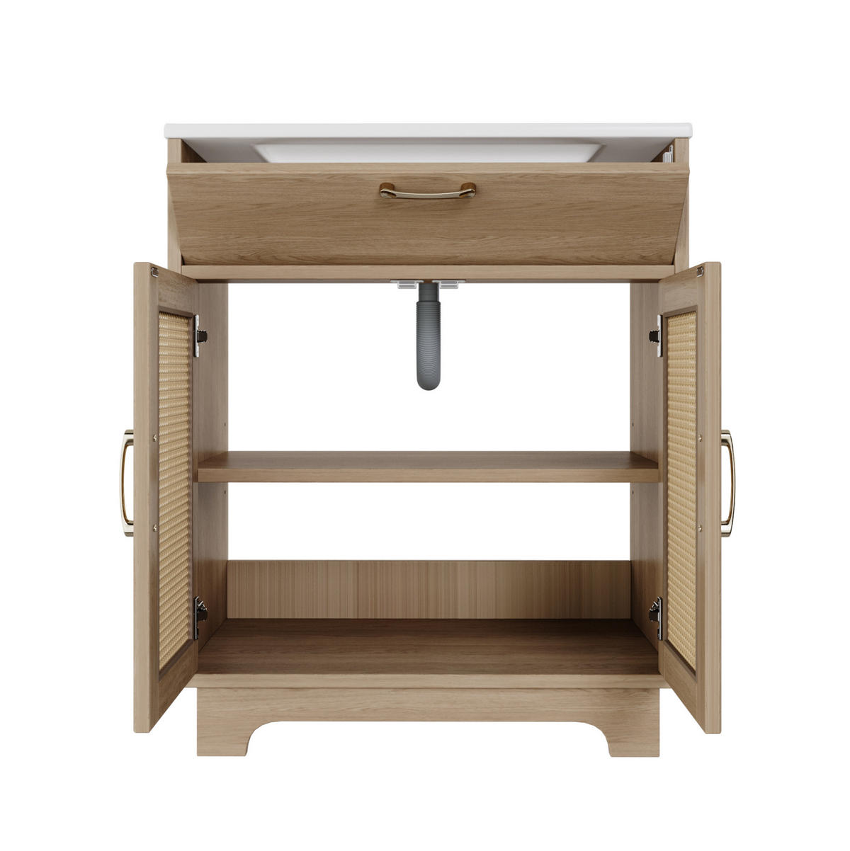 WASCHTISCHKOMBI 76/46/88 cm Natur aus Keramik und MDF mit Klappfach und Soft-Close-Türen - Naturfarben, Keramik (76/88/46cm) - OKWISH
