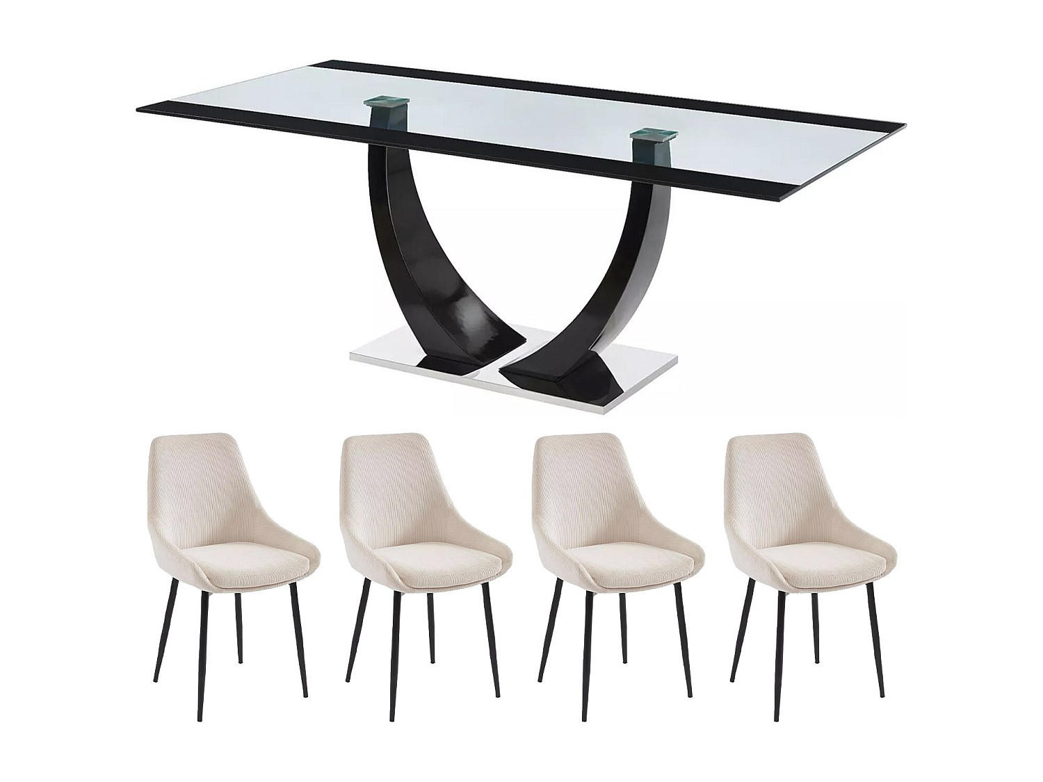 ESSGRUPPE - 8 Personen - Glas - Transparent, Schwarz - MEZZO - Transparent/Schwarz, Glas (200/74.5/100cm) - Vente-Unique