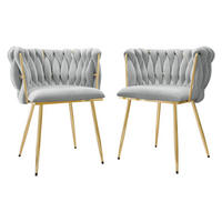 STUHL 2er-Set Muz DC-1142 (2 Stück in Samt) - Goldfarben/Grau, Textil/Metall (50/76/52cm) - MIRJAN24