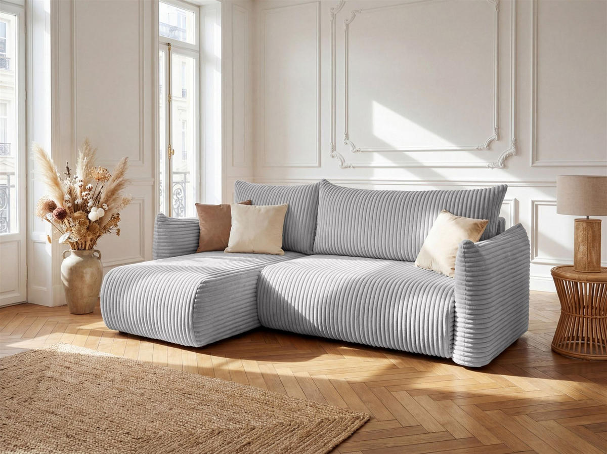 ECKSOFA Mailand Xs Mit Schlaffunktion - Grau, Holzwerkstoff/Textil (154/226cm) - Fun Möbel