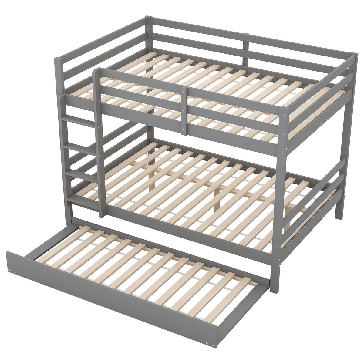 ETAGENBETT 140/200 cm Grau mit Ausziehbett und stabiler Treppe aus Kiefernholz - Grau, Holz (140/200cm) - OKWISH
