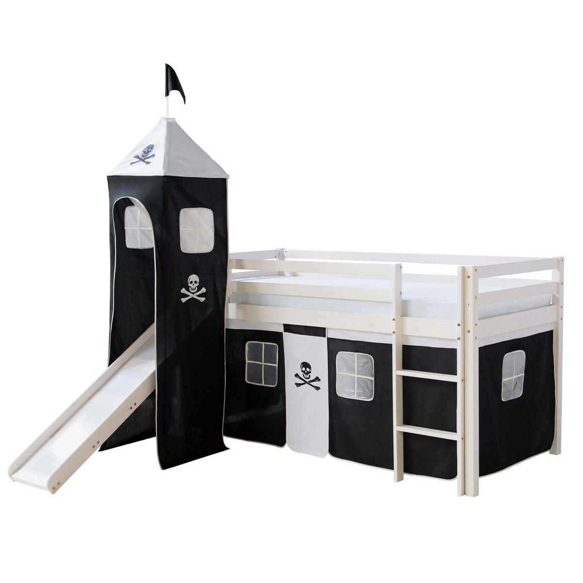 HOCHBETT mit Rutsche 90/200 cm Pirat - Schwarz/Weiß, Holz - Homestyle4u